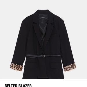 Zara Black Blazer, Leopard folded sleeves